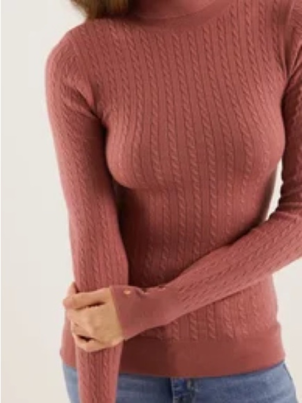 NWT Mango Magnolia Cable-Knit Crew Sweater in Dusty Rose
